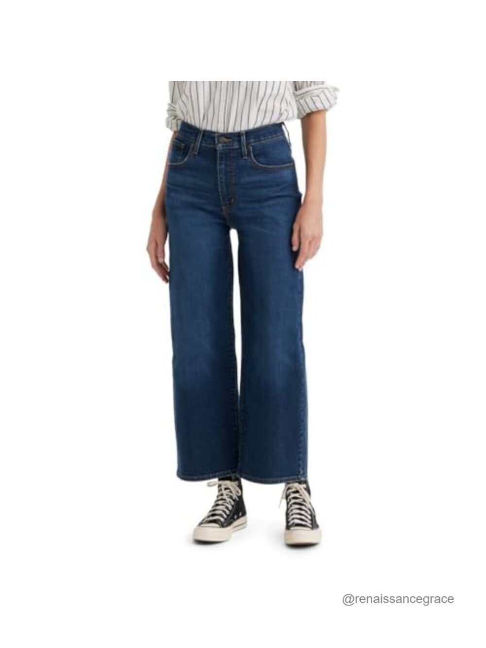 High Rise Wide Leg Stretch Denim Jeans Relaxed Fit Casual